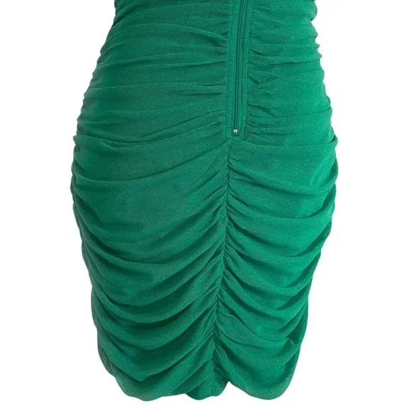 Lulus Privy Green Mesh Ruched Mock Neck Mini Sleeveless Bodycon Dress, Large - Picture 9 of 12